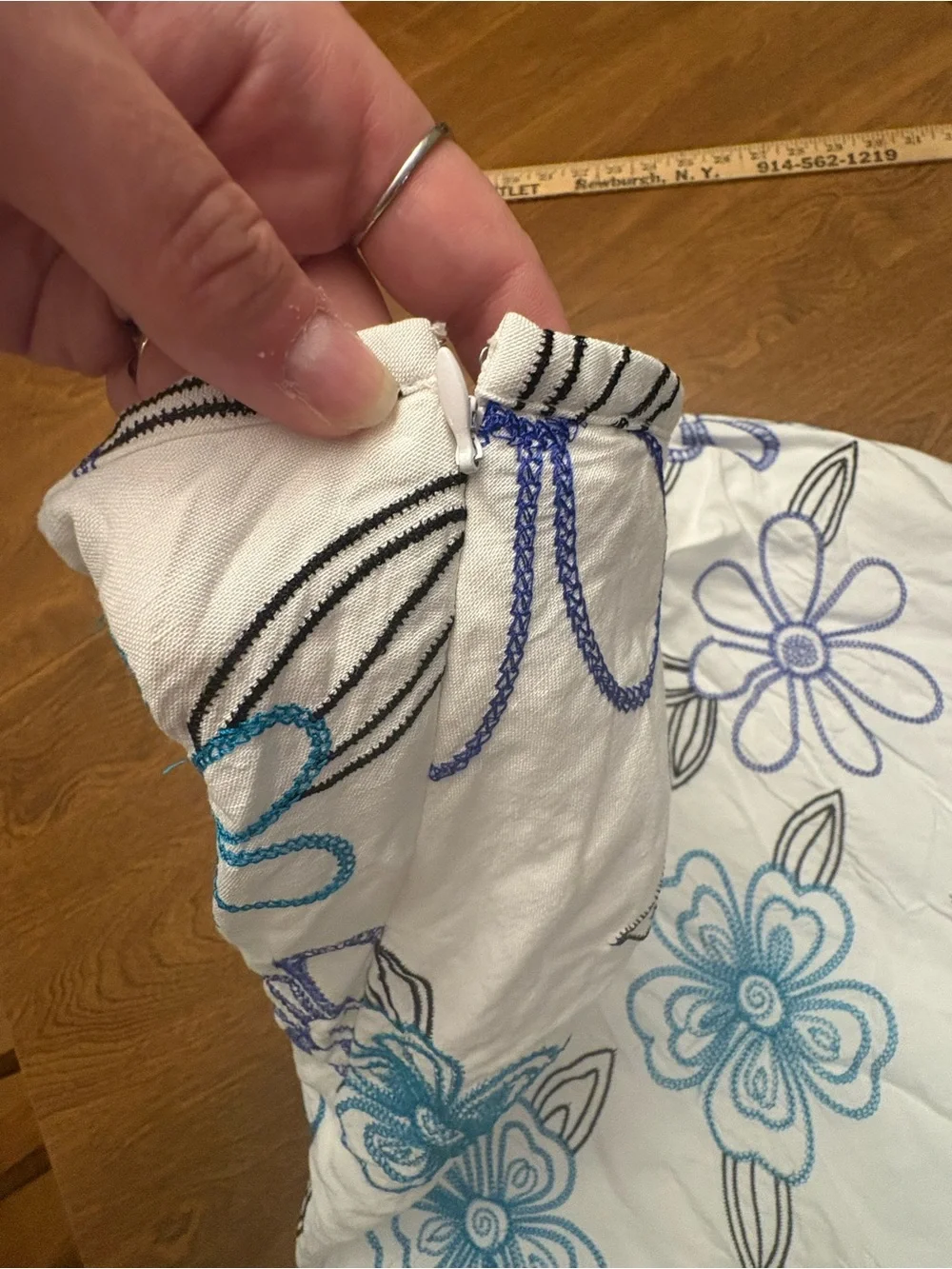 dressbarn White A-Line Skirt with Blue & Purple Floral Print